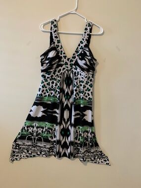 Style & Co. Black White Green Patterned High-Low Dress
